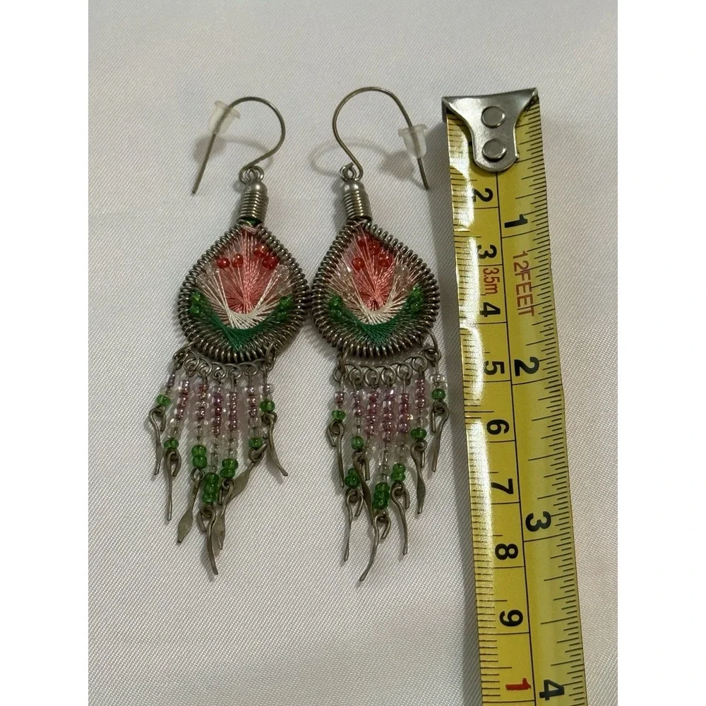 Vintage Y2K 2000s Chandelier Earrings Teardrop Dangle Pierced Beaded Boho Hippie